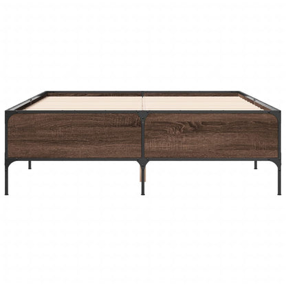 Bed Frame Brown Oak 140x200 cm Engineered Wood and Metal