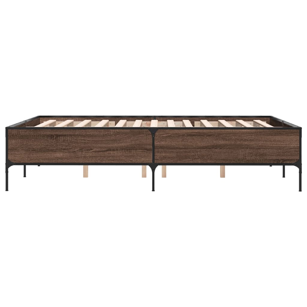 Bed Frame Brown Oak 140x200 cm Engineered Wood and Metal