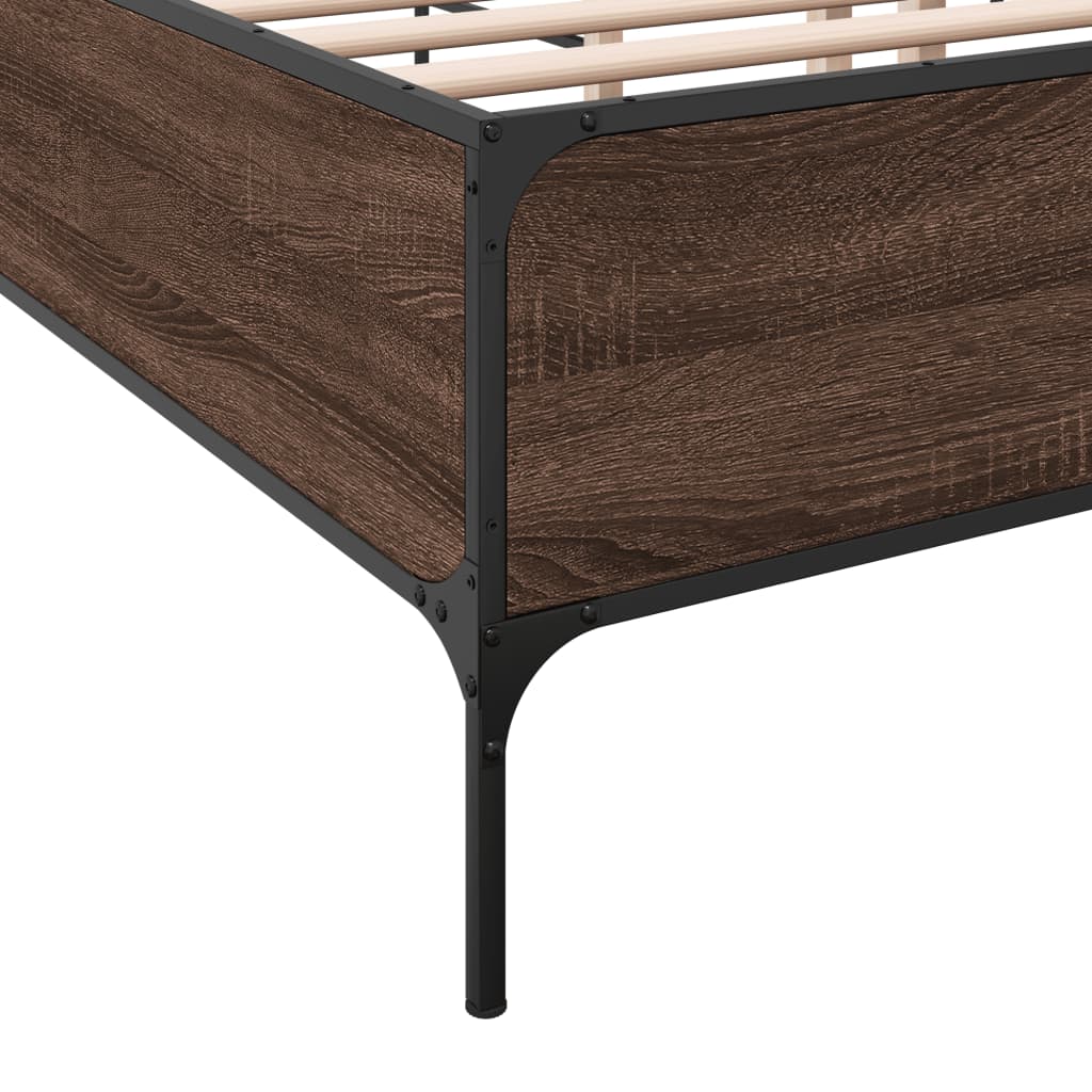 Bed Frame Brown Oak 140x200 cm Engineered Wood and Metal