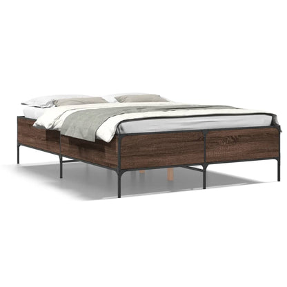 Bed Frame Brown Oak 140x200 cm Engineered Wood and Metal