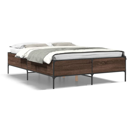 Bed Frame Brown Oak 140x200 cm Engineered Wood and Metal