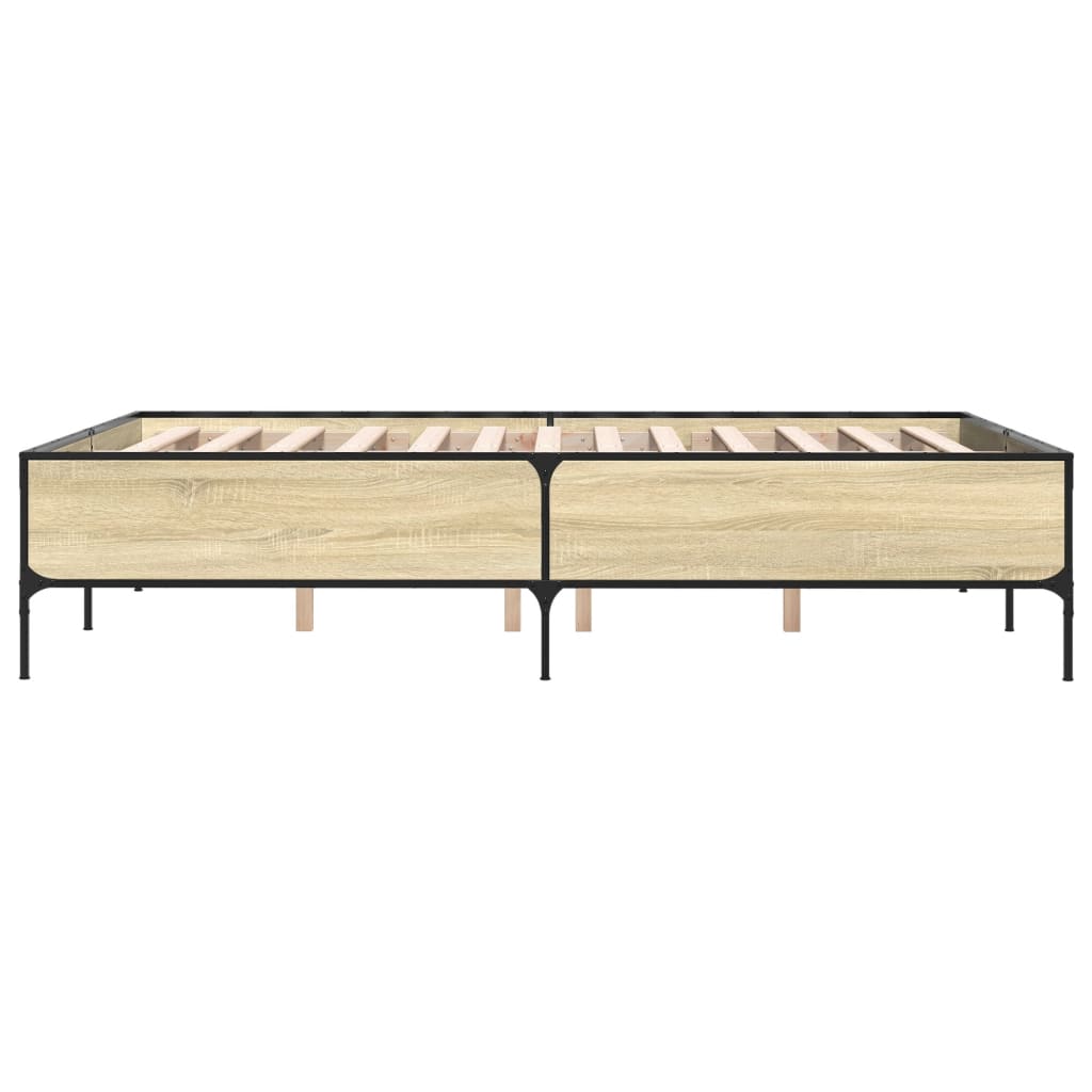 Bed Frame Sonoma Oak 140x190 cm Engineered Wood and Metal