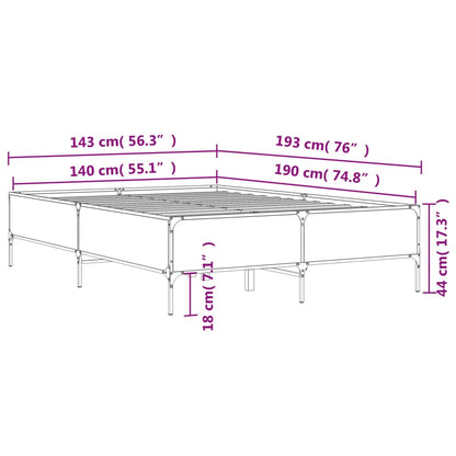 Bed Frame Sonoma Oak 140x190 cm Engineered Wood and Metal