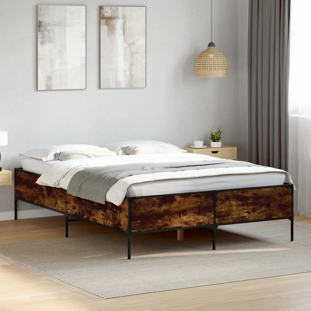 Bed Frame without Mattress Smoked Oak 140x190 cm