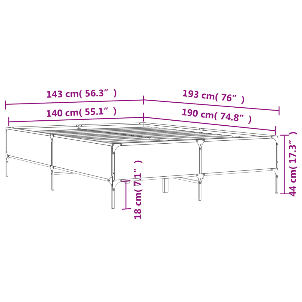 Bed Frame without Mattress Brown Oak 140x190 cm