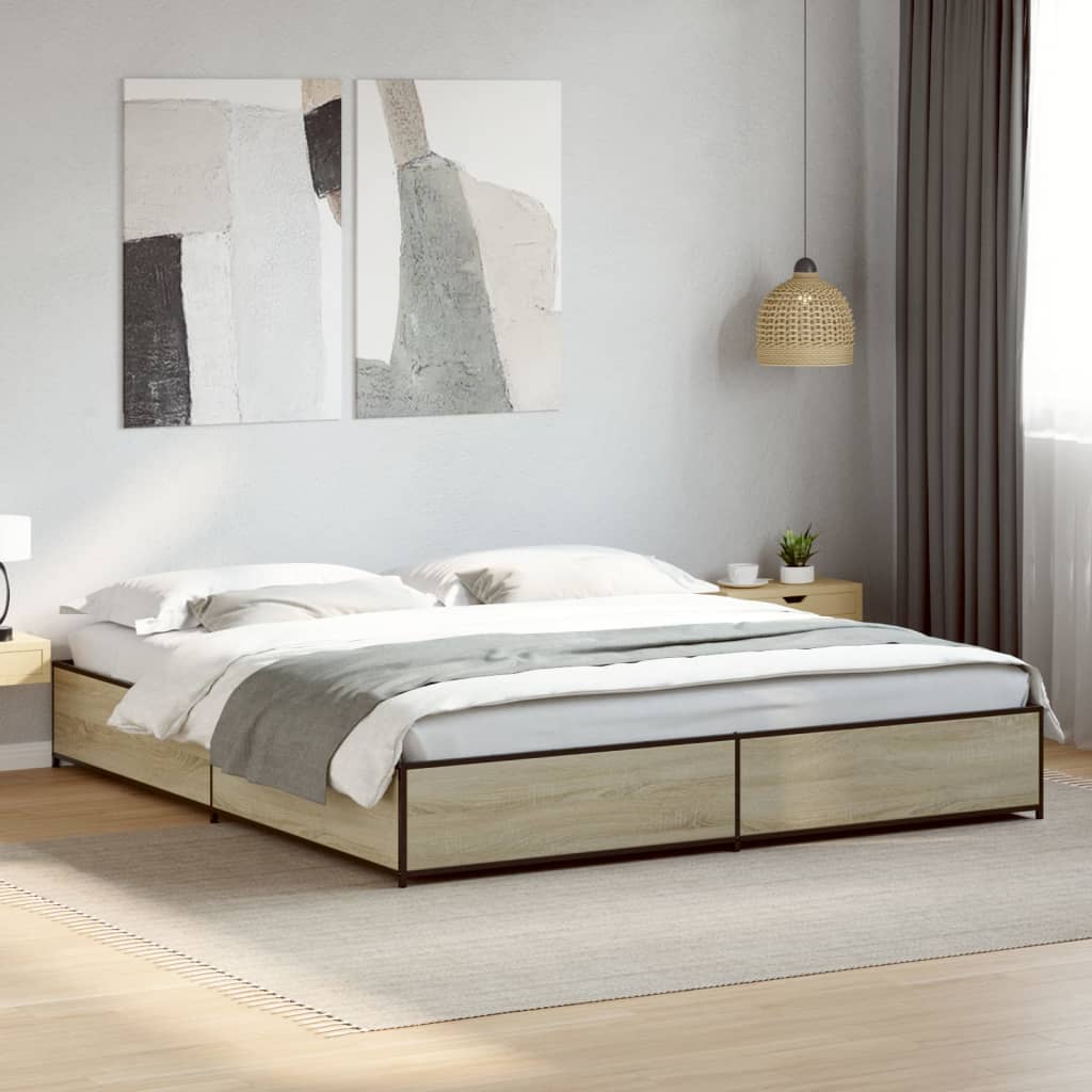 Bed Frame Sonoma Oak 180x200 cm Super King Engineered Wood and Metal