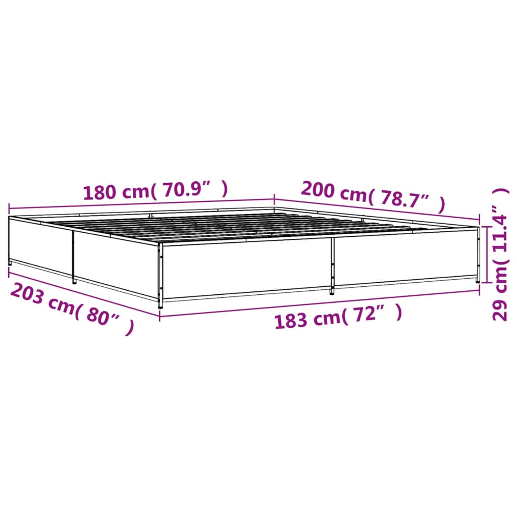 Bed Frame Sonoma Oak 180x200 cm Super King Engineered Wood and Metal