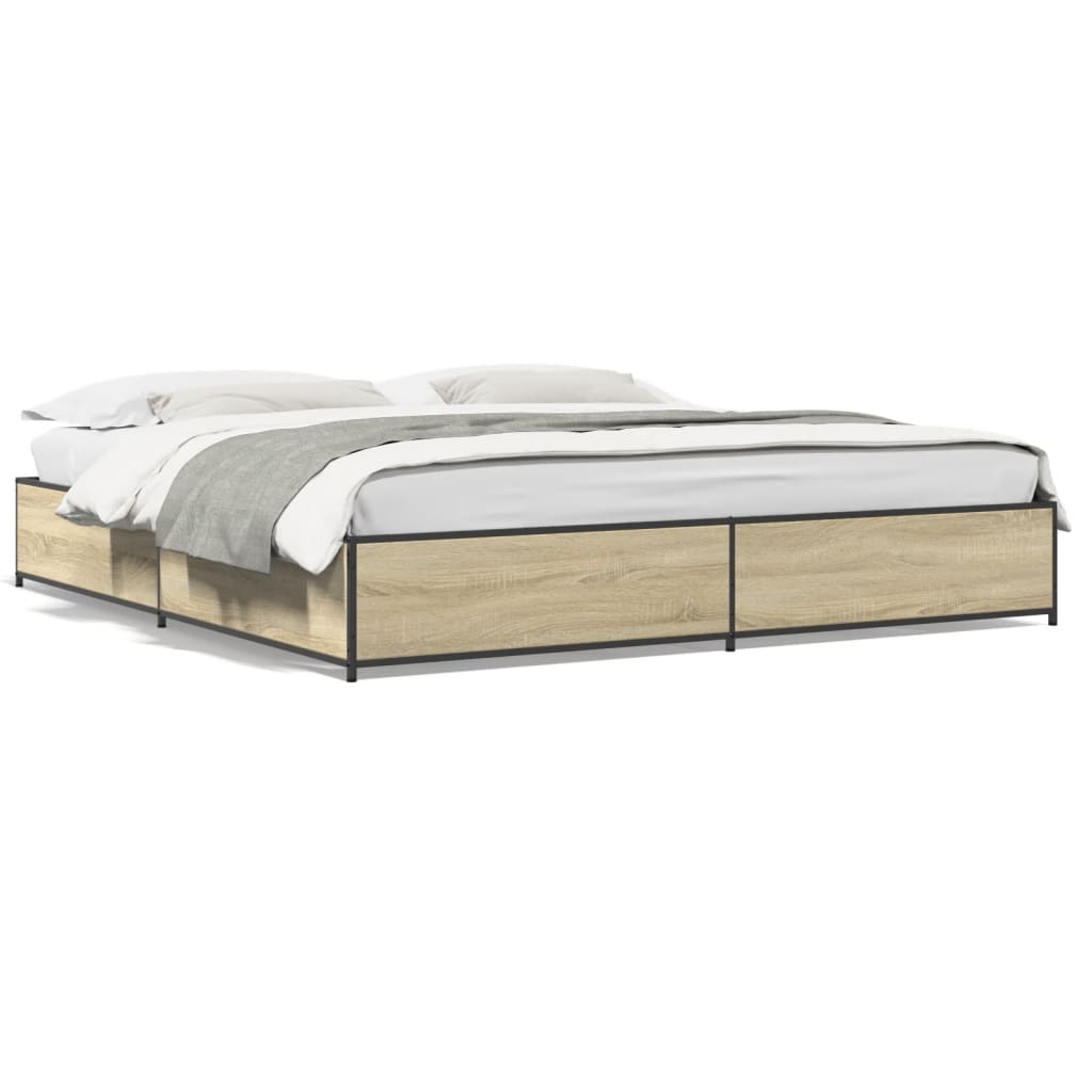 Bed Frame Sonoma Oak 180x200 cm Super King Engineered Wood and Metal