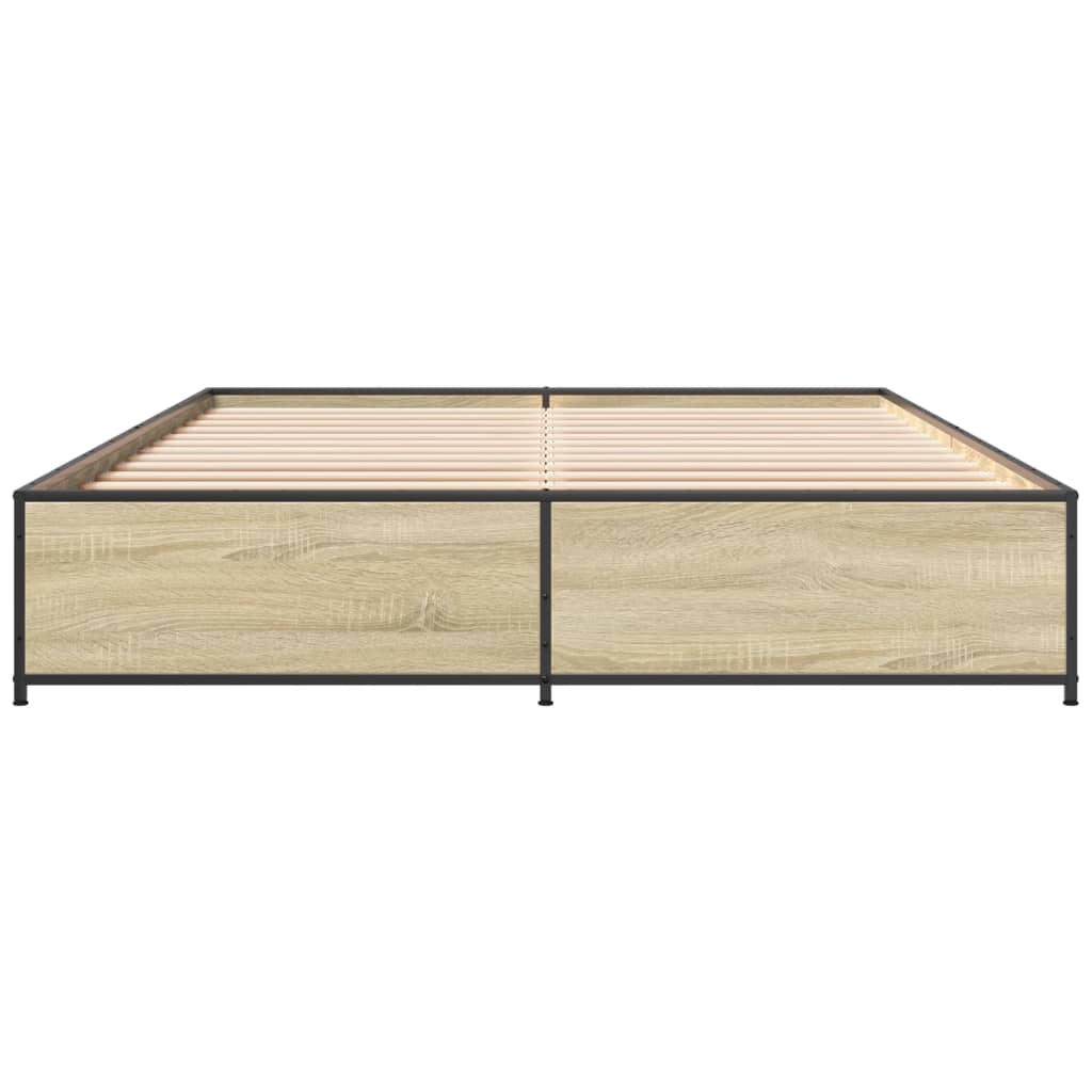 Bed Frame Sonoma Oak 150x200 cm King Size Engineered Wood and Metal