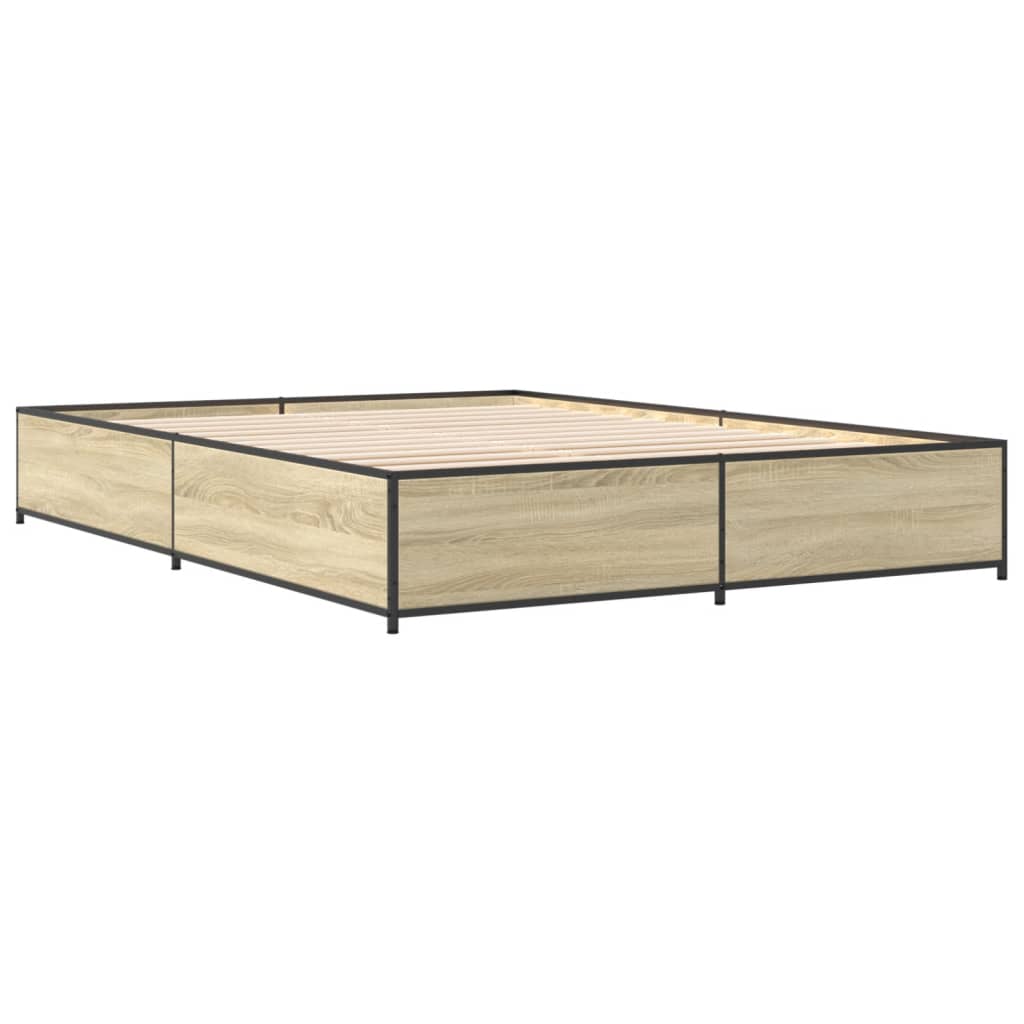 Bed Frame Sonoma Oak 150x200 cm King Size Engineered Wood and Metal