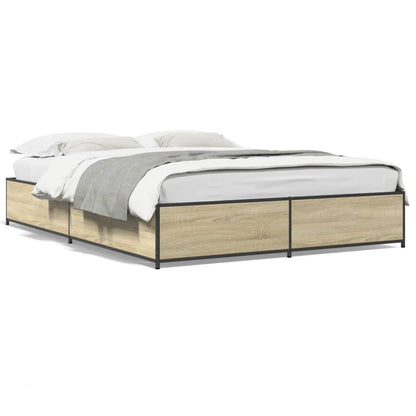 Bed Frame Sonoma Oak 150x200 cm King Size Engineered Wood and Metal