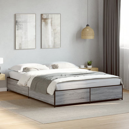 Bed Frame Grey Sonoma 150x200 cm King Size Engineered Wood and Metal