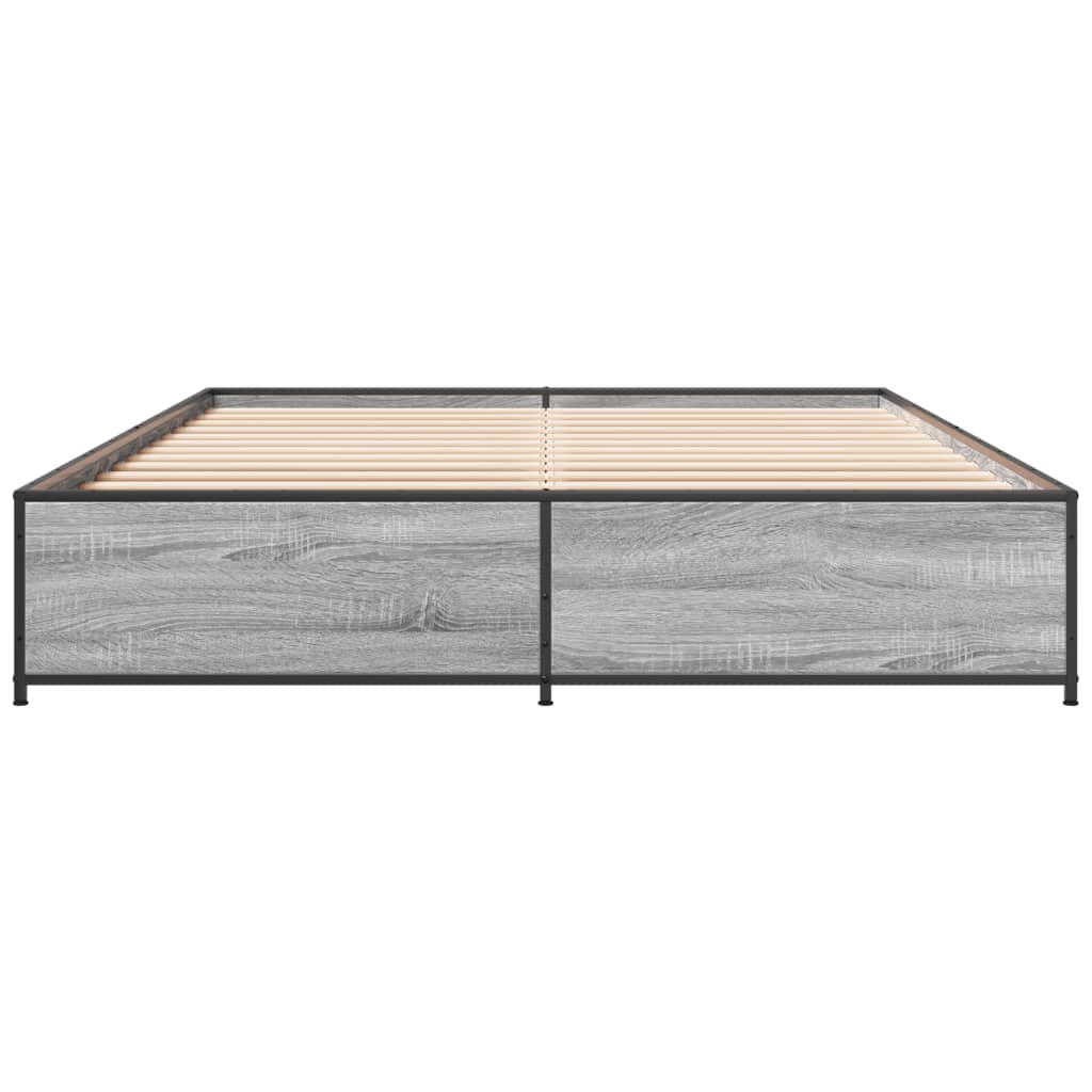 Bed Frame Grey Sonoma 150x200 cm King Size Engineered Wood and Metal