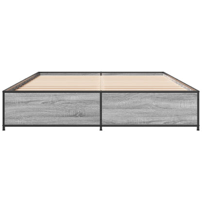 Bed Frame Grey Sonoma 150x200 cm King Size Engineered Wood and Metal