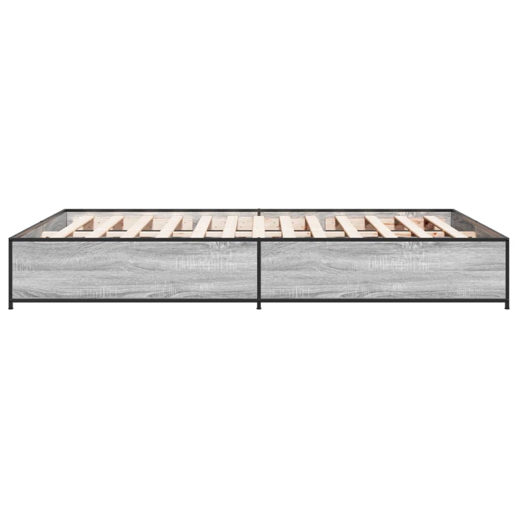 Bed Frame Grey Sonoma 150x200 cm King Size Engineered Wood and Metal