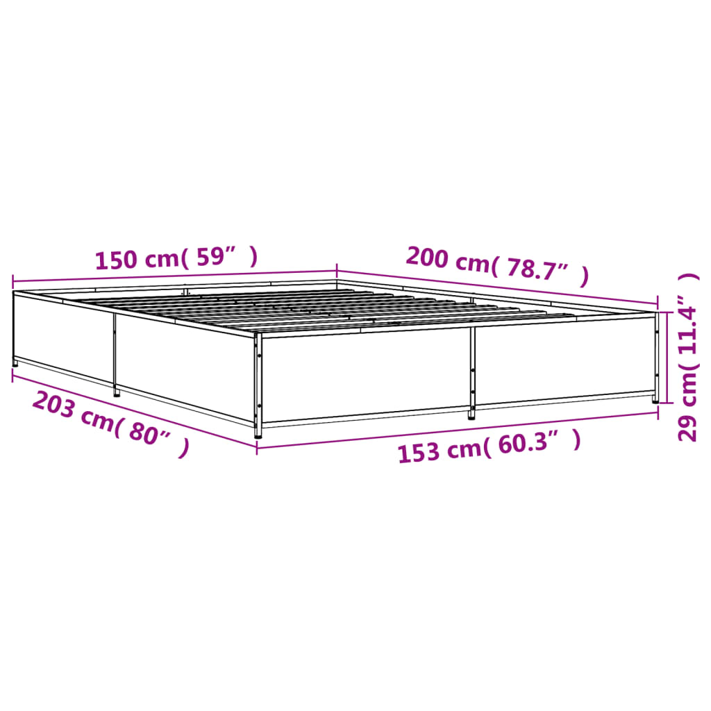 Bed Frame Grey Sonoma 150x200 cm King Size Engineered Wood and Metal