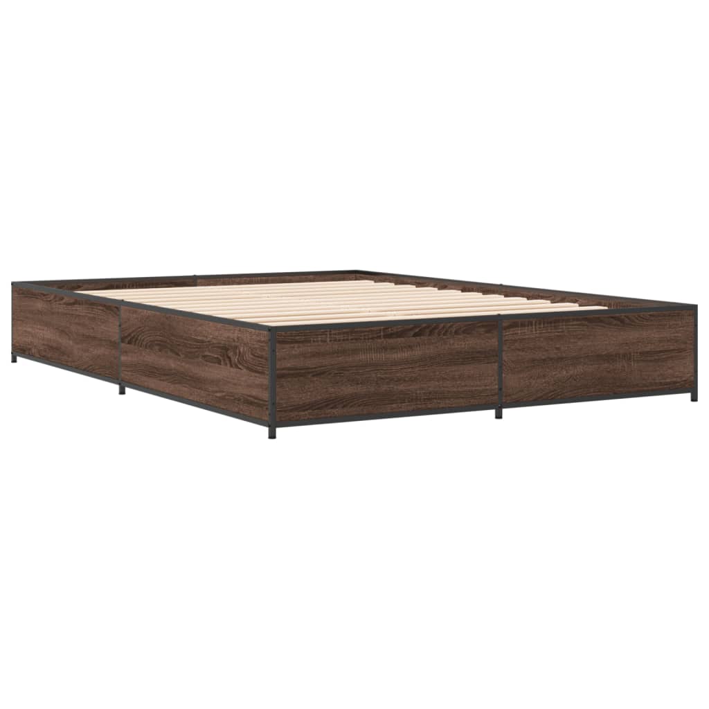 Bed Frame Brown Oak 140x200 cm Engineered Wood and Metal