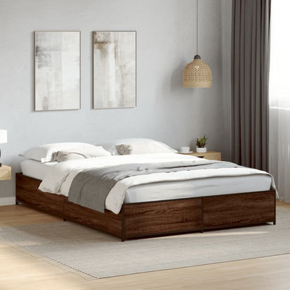 Bed Frame Brown Oak 140x200 cm Engineered Wood and Metal