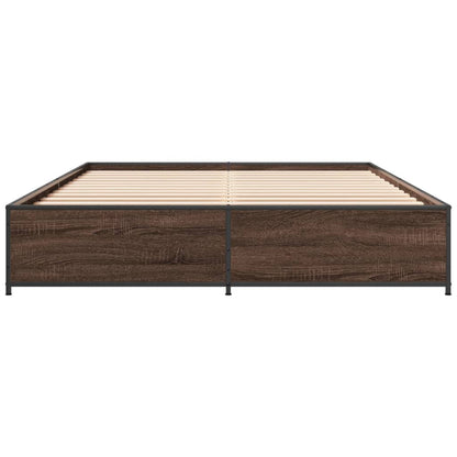 Bed Frame Brown Oak 140x200 cm Engineered Wood and Metal