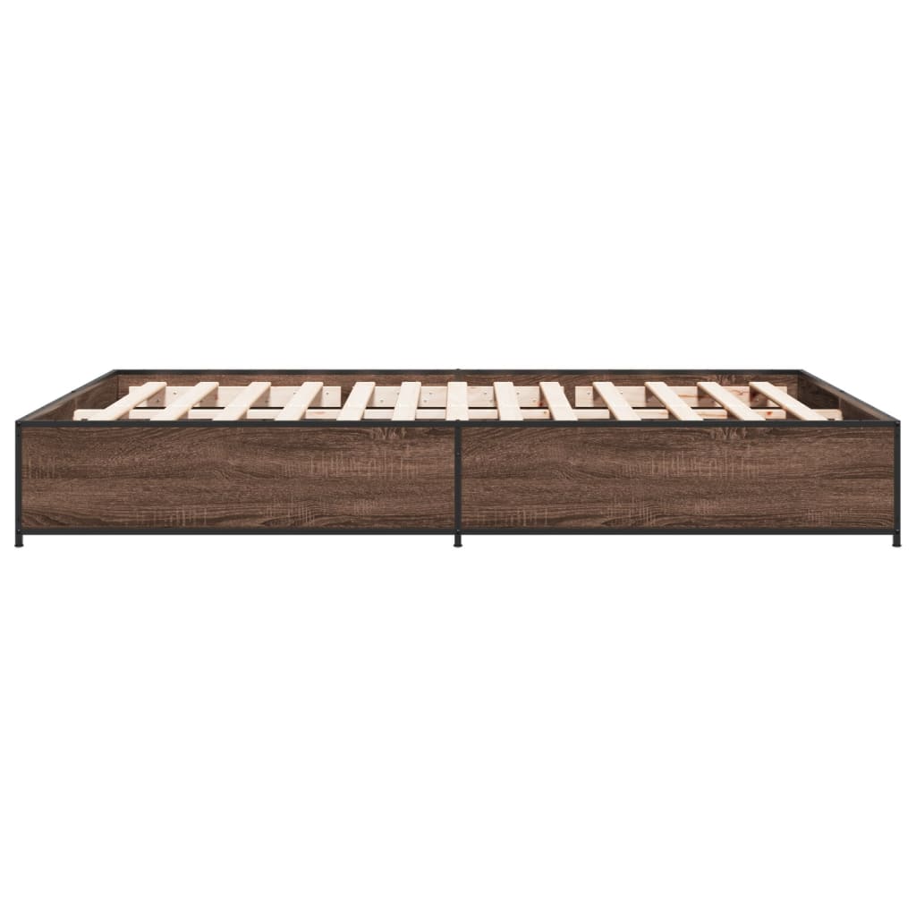 Bed Frame Brown Oak 140x200 cm Engineered Wood and Metal