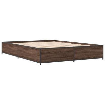 Bed Frame Brown Oak 140x200 cm Engineered Wood and Metal