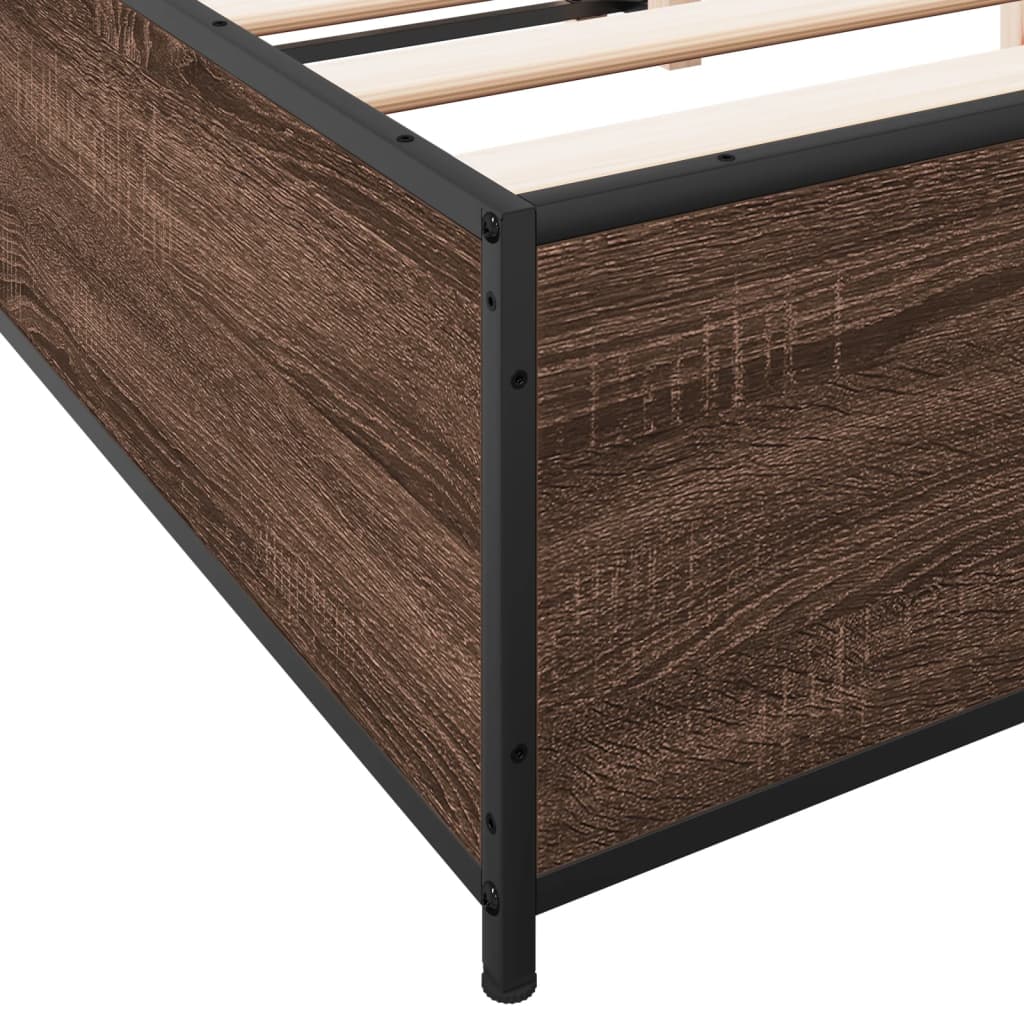 Bed Frame Brown Oak 140x200 cm Engineered Wood and Metal