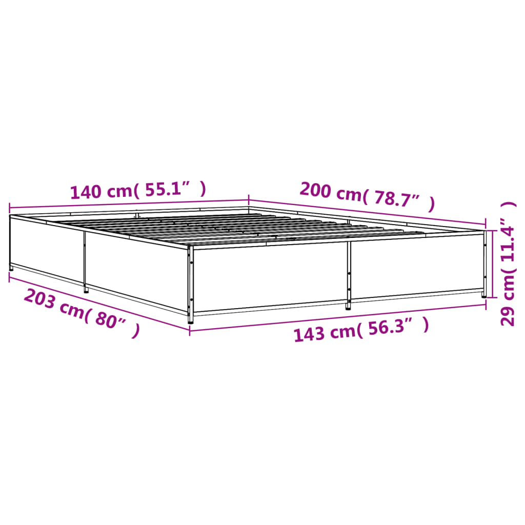 Bed Frame Brown Oak 140x200 cm Engineered Wood and Metal