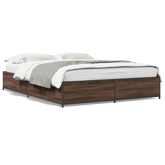 Bed Frame Brown Oak 140x200 cm Engineered Wood and Metal