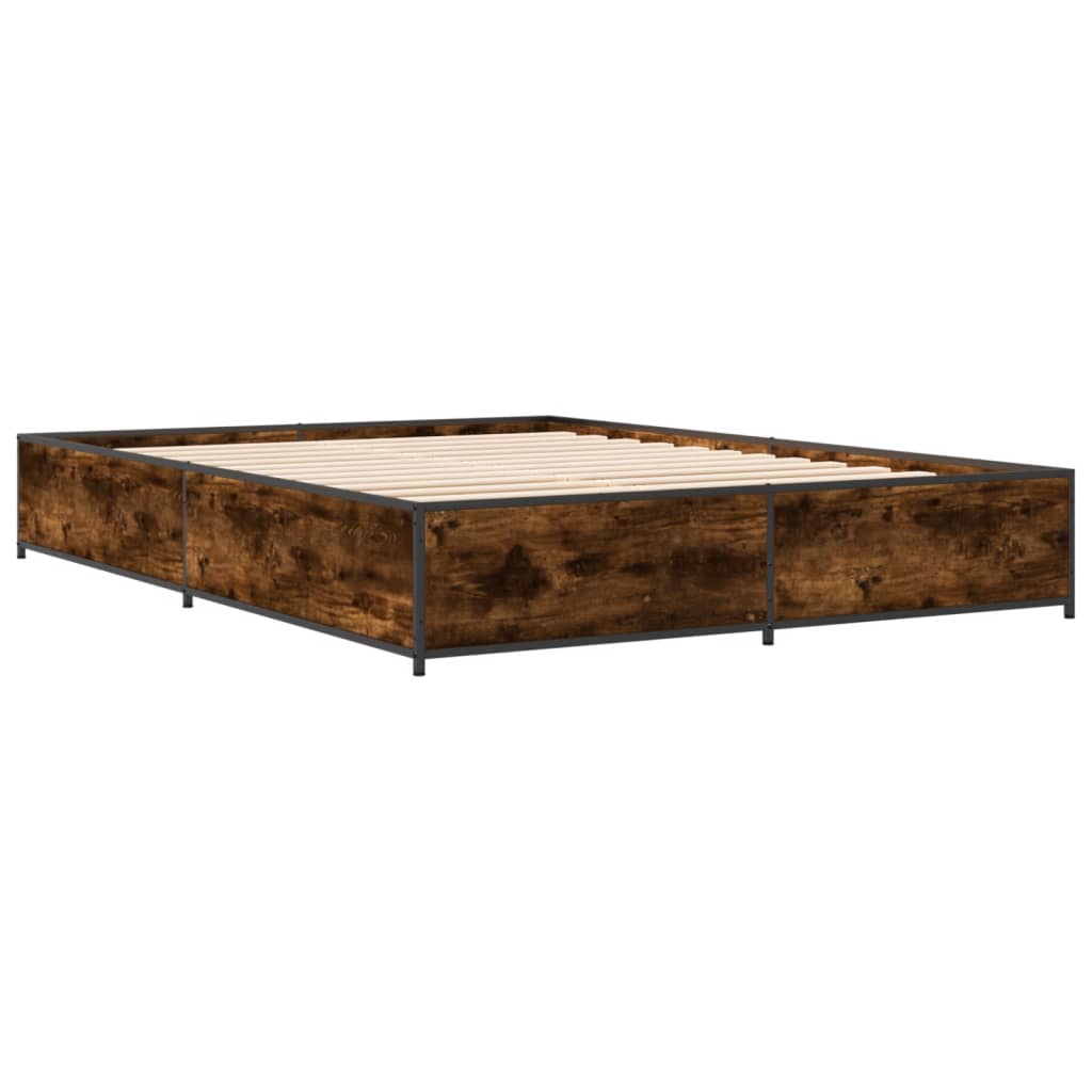 Bed Frame Smoked Oak 140x190 cm Engineered Wood and Metal