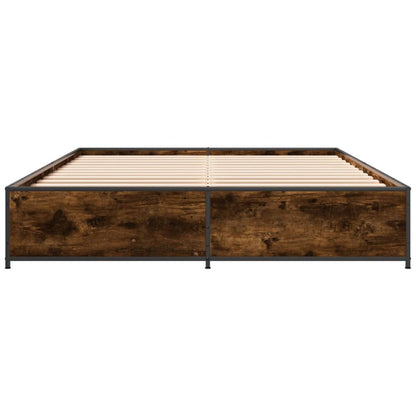 Bed Frame Smoked Oak 140x190 cm Engineered Wood and Metal