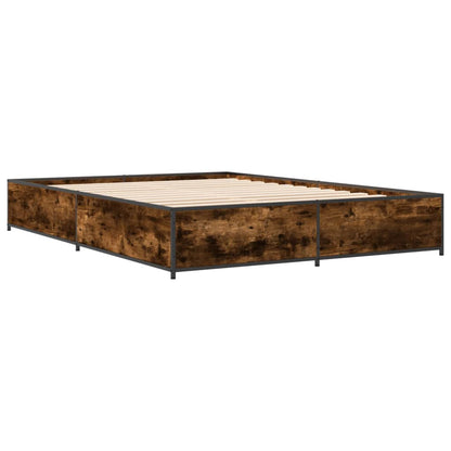 Bed Frame Smoked Oak 140x190 cm Engineered Wood and Metal