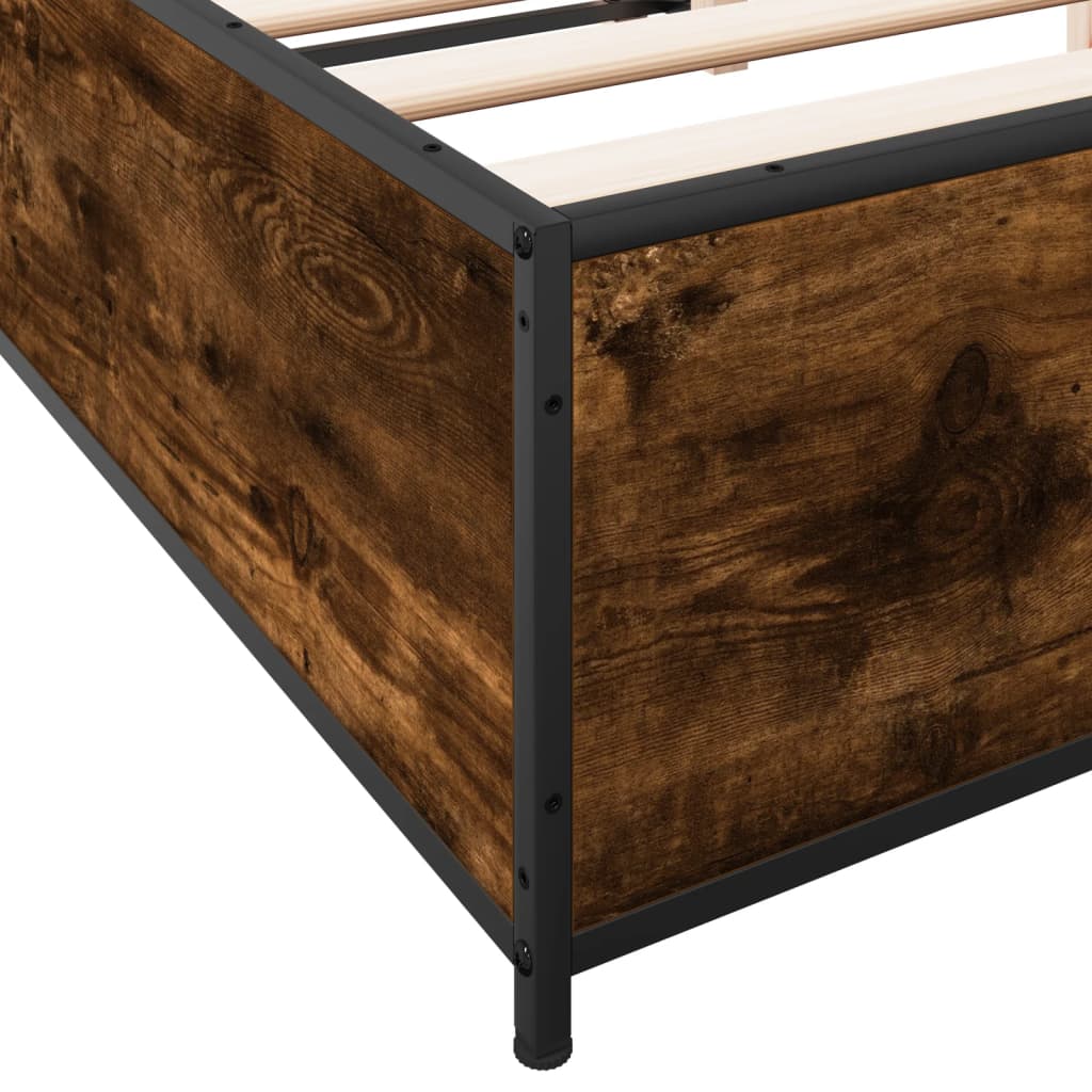 Bed Frame Smoked Oak 140x190 cm Engineered Wood and Metal