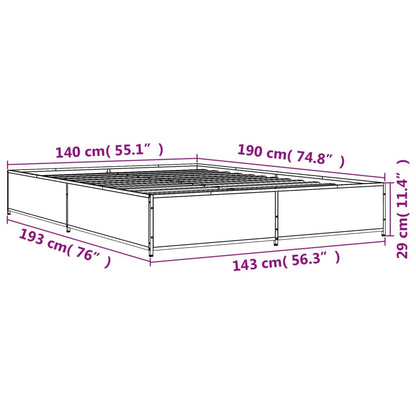 Bed Frame Smoked Oak 140x190 cm Engineered Wood and Metal