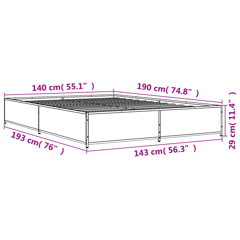 Bed Frame without Mattress Brown Oak 140x190 cm