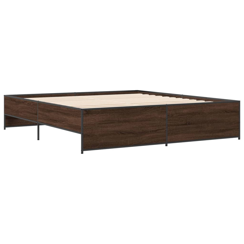 Bed Frame Brown Oak 200x200 cm Engineered Wood and Metal