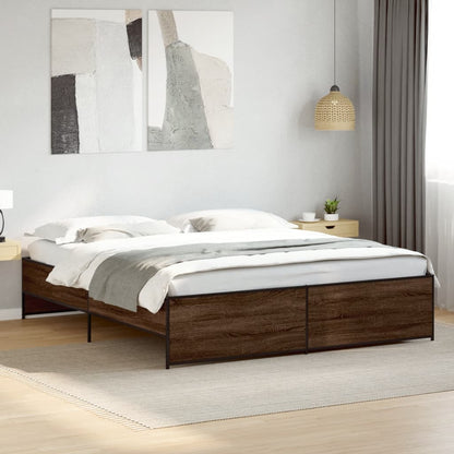 Bed Frame Brown Oak 200x200 cm Engineered Wood and Metal