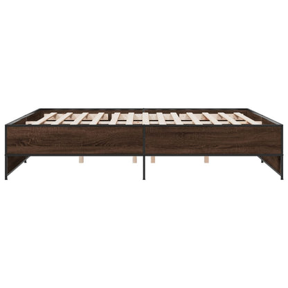 Bed Frame Brown Oak 200x200 cm Engineered Wood and Metal