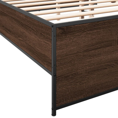 Bed Frame Brown Oak 200x200 cm Engineered Wood and Metal