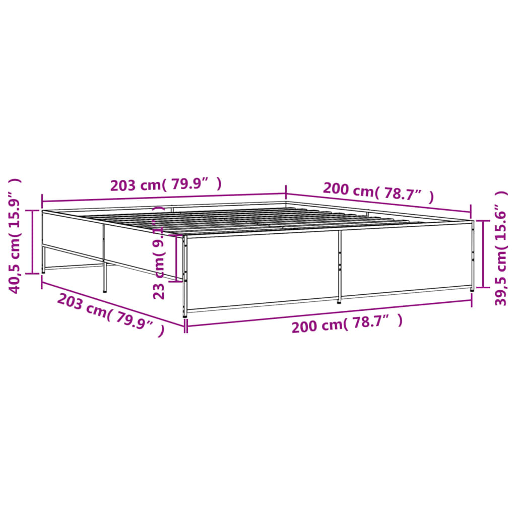 Bed Frame Brown Oak 200x200 cm Engineered Wood and Metal