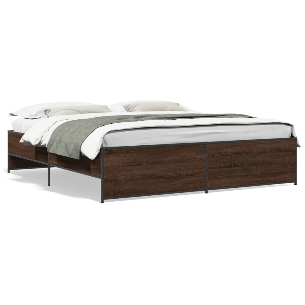 Bed Frame Brown Oak 200x200 cm Engineered Wood and Metal