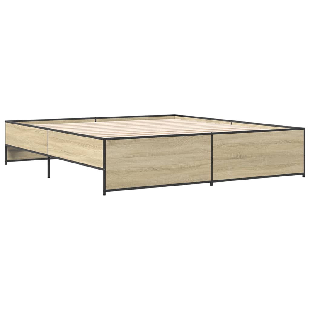 Bed Frame Sonoma Oak 180x200 cm Super King Engineered Wood and Metal