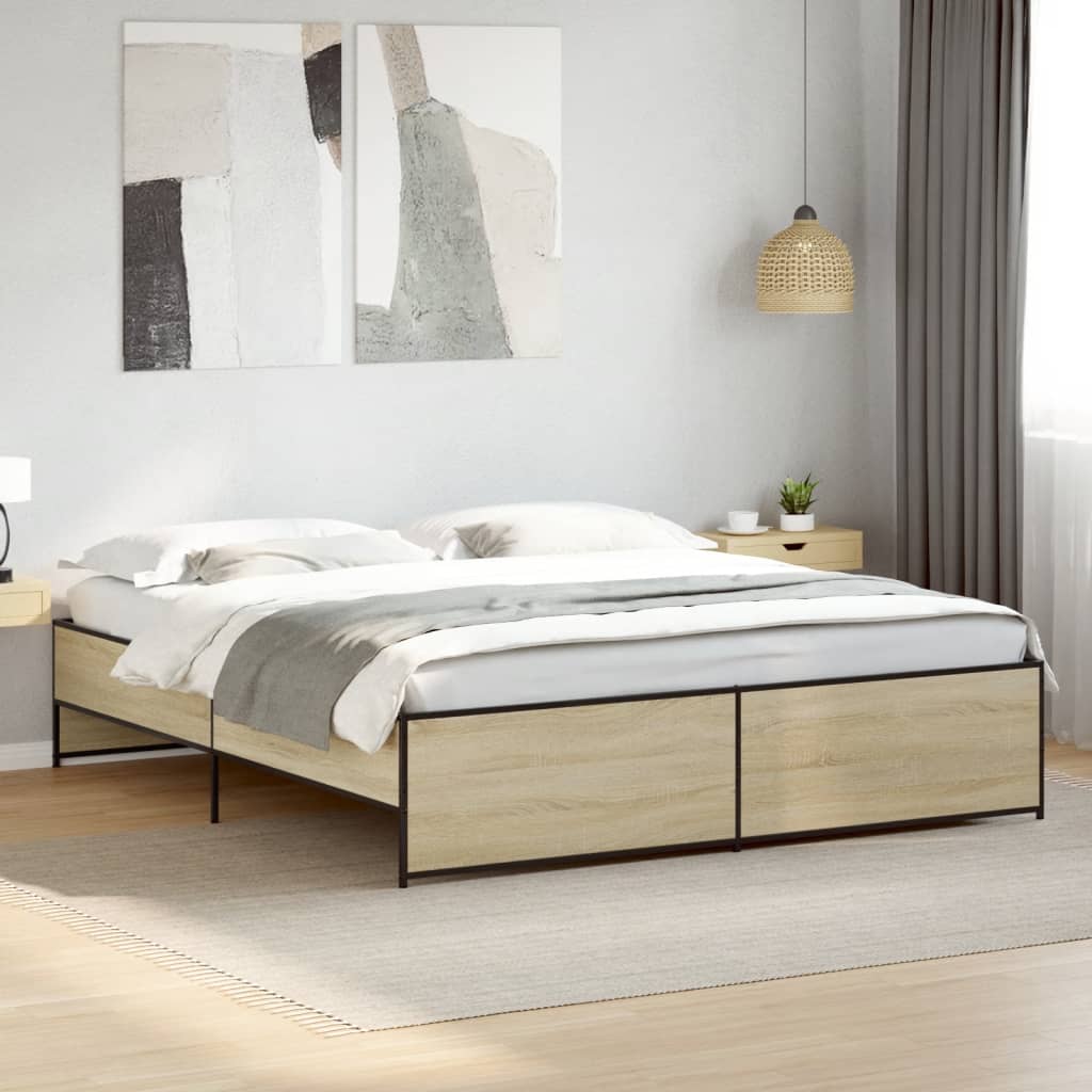 Bed Frame Sonoma Oak 180x200 cm Super King Engineered Wood and Metal