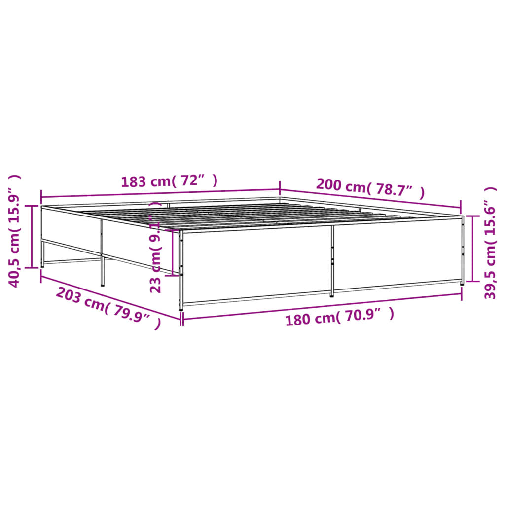 Bed Frame Sonoma Oak 180x200 cm Super King Engineered Wood and Metal