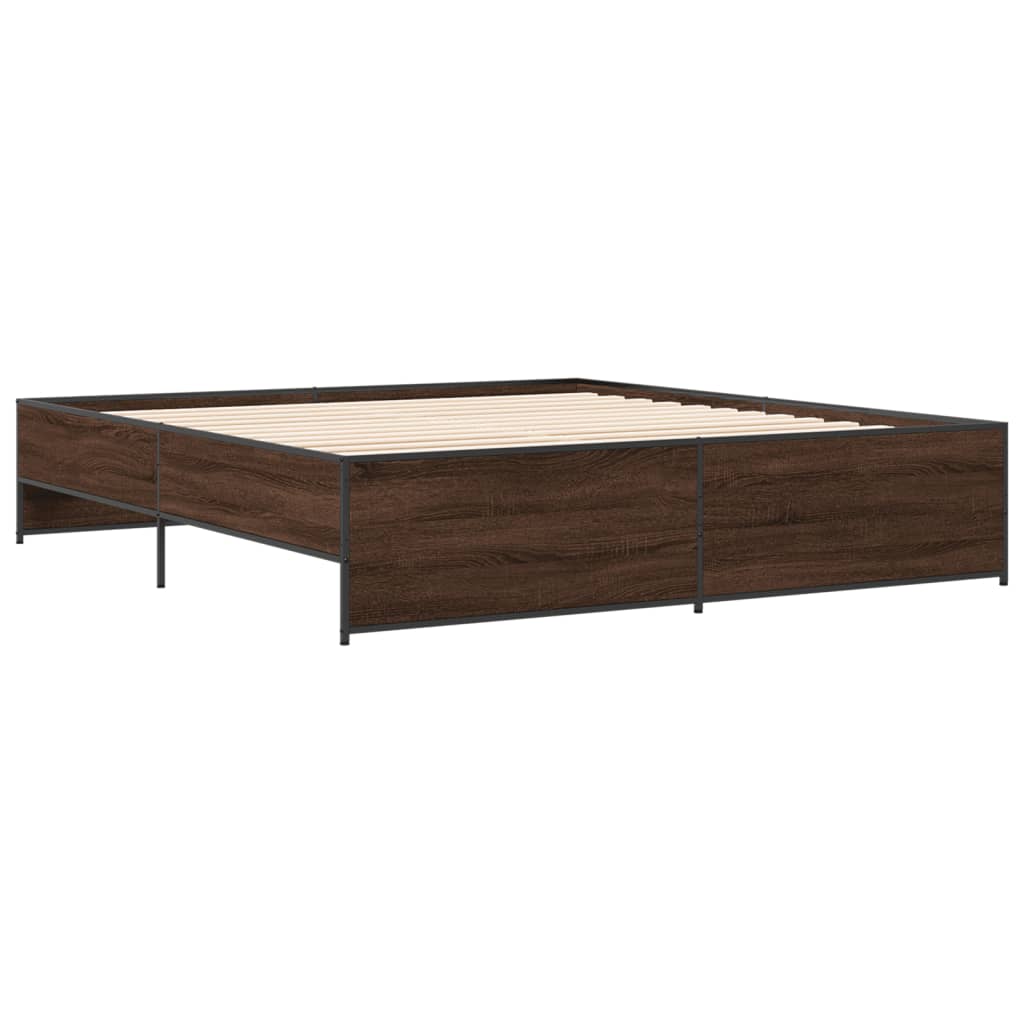 Bed Frame Brown Oak 180x200 cm Super King Engineered Wood and Metal