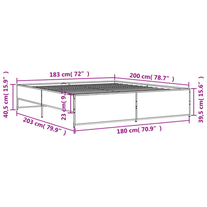 Bed Frame Brown Oak 180x200 cm Super King Engineered Wood and Metal