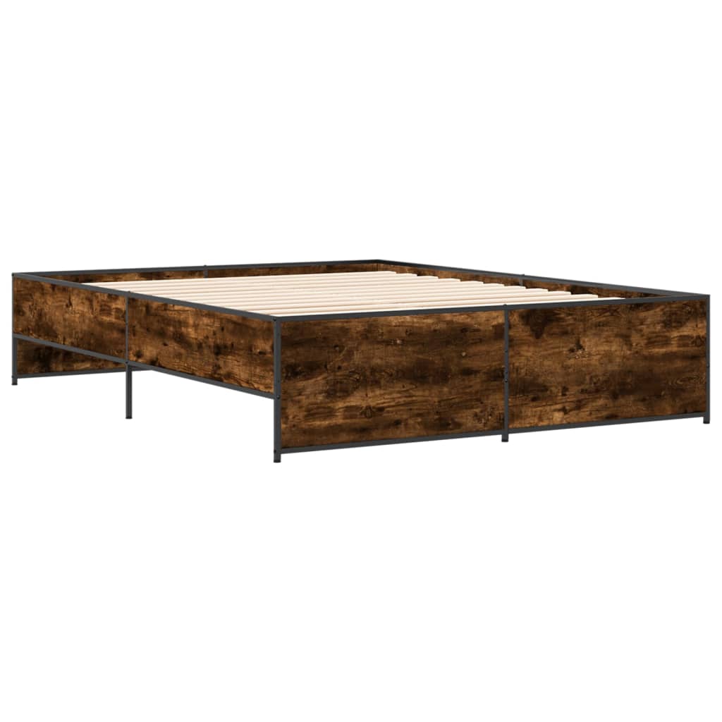 Bed Frame Smoked Oak 160x200 cm Engineered Wood and Metal