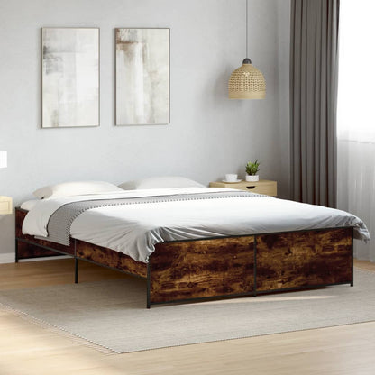 Bed Frame Smoked Oak 160x200 cm Engineered Wood and Metal