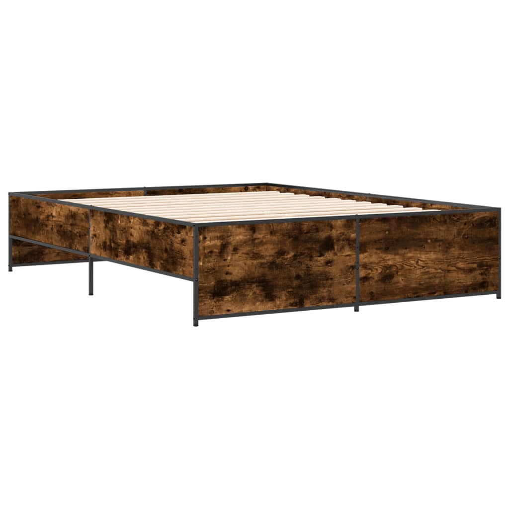 Bed Frame Smoked Oak 160x200 cm Engineered Wood and Metal