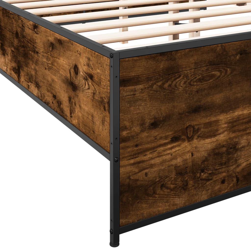 Bed Frame Smoked Oak 160x200 cm Engineered Wood and Metal