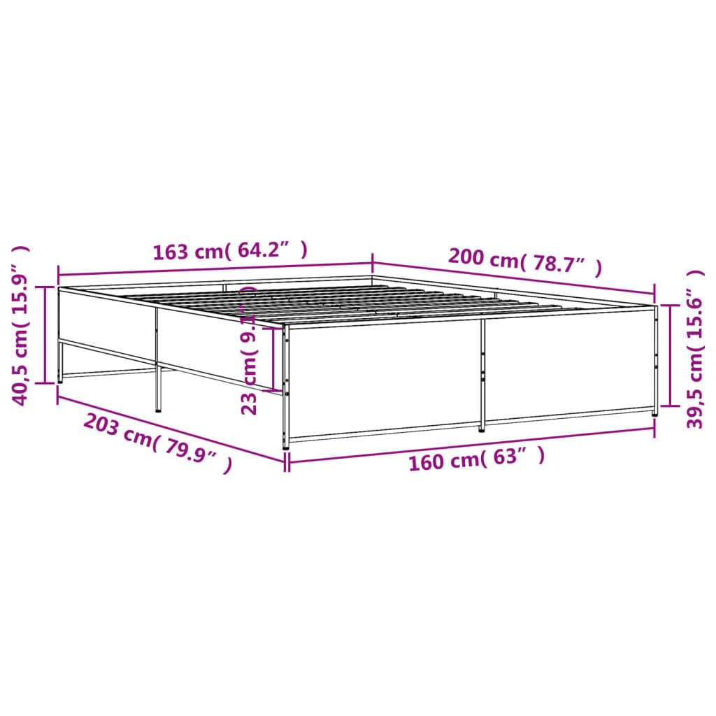 Bed Frame Smoked Oak 160x200 cm Engineered Wood and Metal